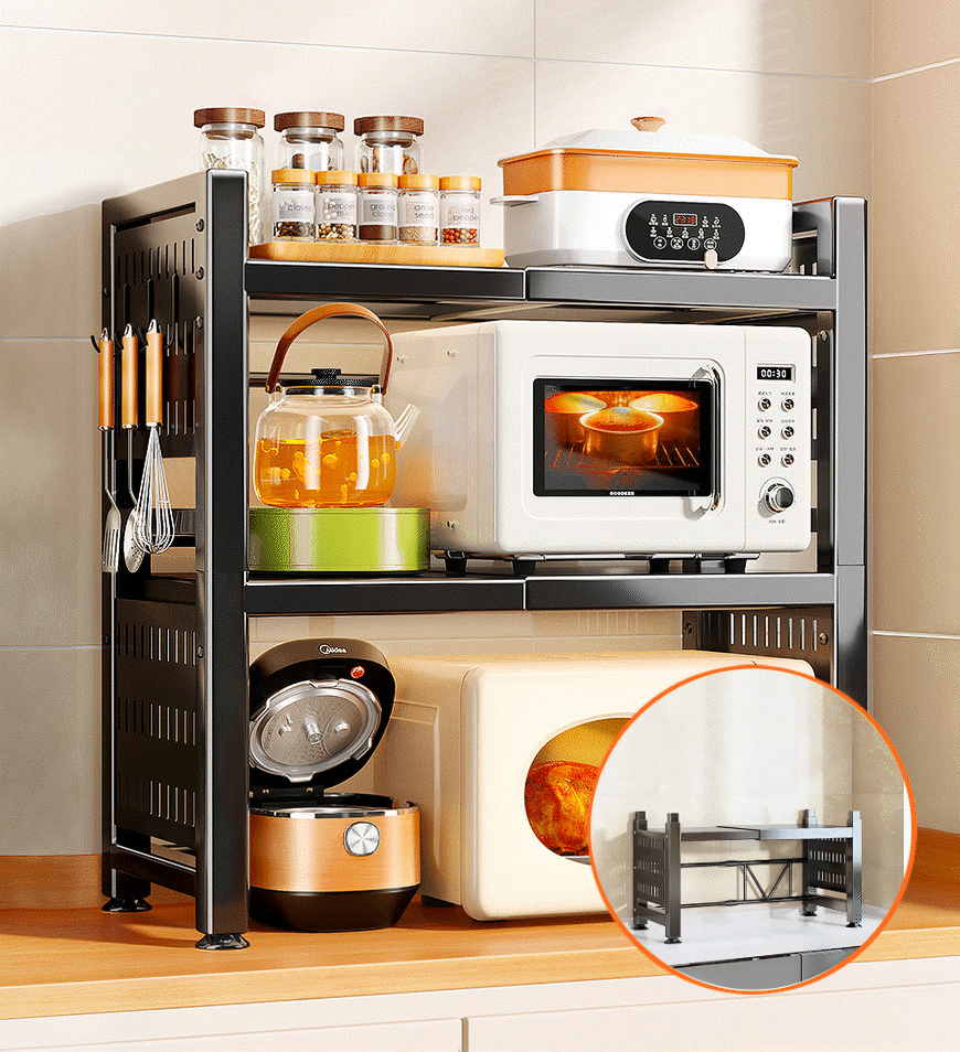 Joybos 3 Tier Expandable Microwave Shelf for Kitchen Counter